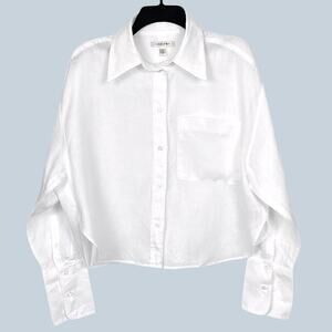 Banana Republic Women's Size M White The Boxy Cropped Linen Button-Up Shirt